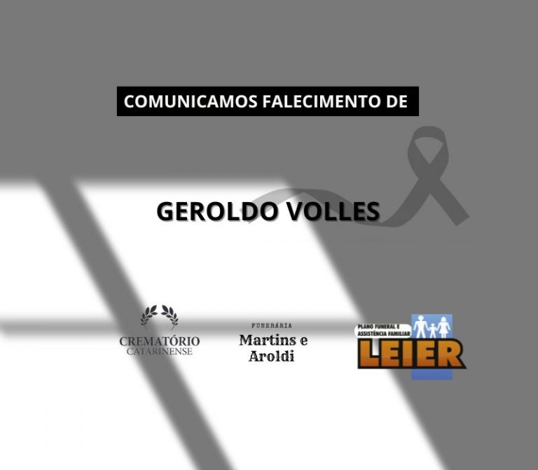 Plano Leier e a Funerária Martins e Aroldi comunicam o falecimento de Geroldo Volles, ocorrido às 22h55 de ontem, dia 07 de maio, aos 85 anos de idade.