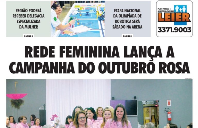 Edição 2524 do Jornal do Vale do Itapocu destaca Olimpíada de Robótica, Delegacia da Mulher e Campanha Outubro Rosa
