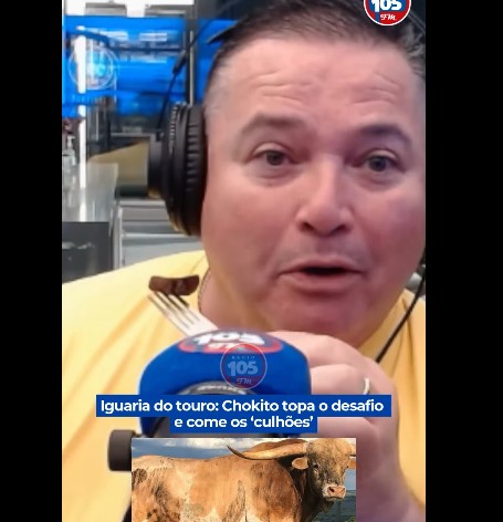 Chokito encara desafio e come “bago de boi” ao vivo no Jornal da 105 FM; veja o vídeo
