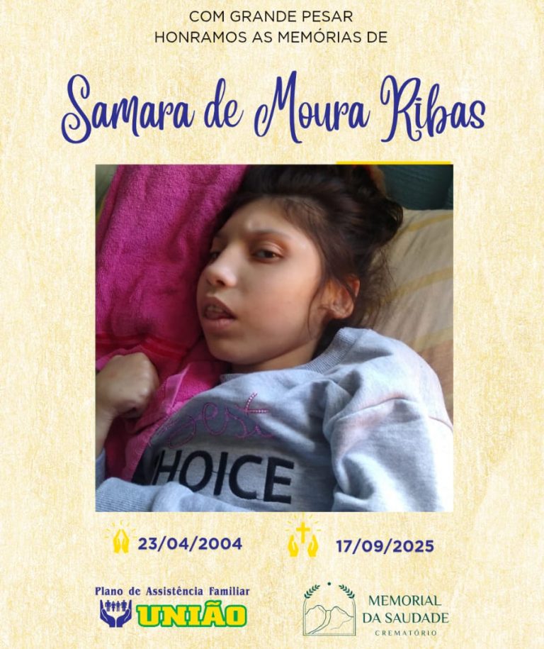PLANO UNIÃO informa - FALECIMENTO nesta quarta feira 17/09 a jovem SAMARA DE MOURA RIBAS com 21 anos de idade